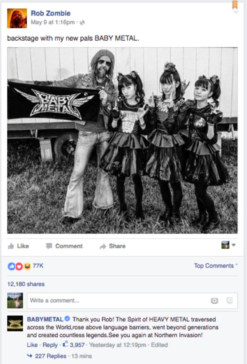 babymetal rob zombie facebook