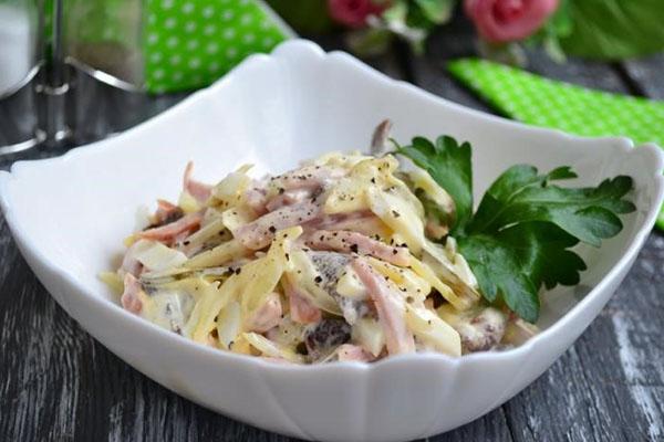 salade de champignons marinés et jambon