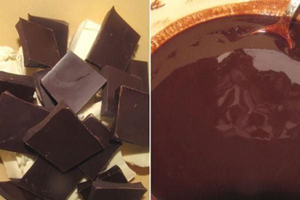Derretir la mantequilla y el chocolate en un baño de agua.
