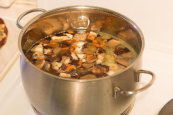 cocinar los champiñones en caldo de pollo