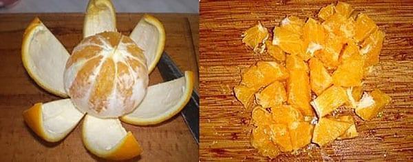 pelar y cortar la naranja en rodajas
