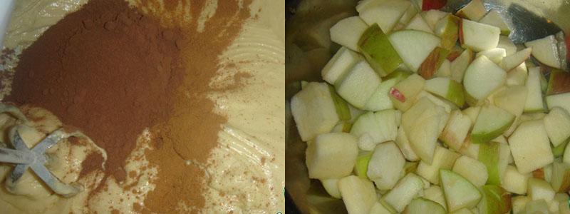 ajouter le cacao à la pâte et hacher les pommes