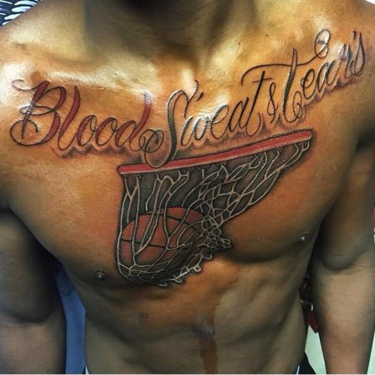 Blood-Sweat-Tears-Basketball-In-Basket-Tattoo-On-Chest