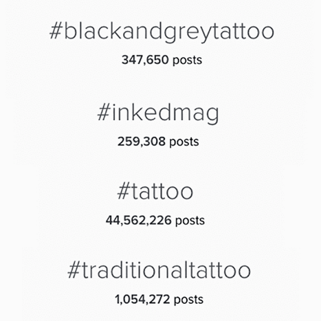 HASHTAG: Toto je nejjednodušší způsob, jak mohou lidé najít konkrétní tetování nebo lidi. Někteří umělci rádi vytvářejí vlastní hashtag, který mohou používat jejich zákazníci.