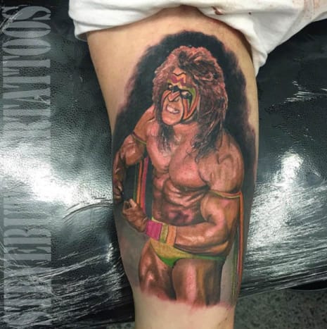 Butcher dokázal v tomto tetování zachytit nespoutanou dravost Ultimate Warrior.