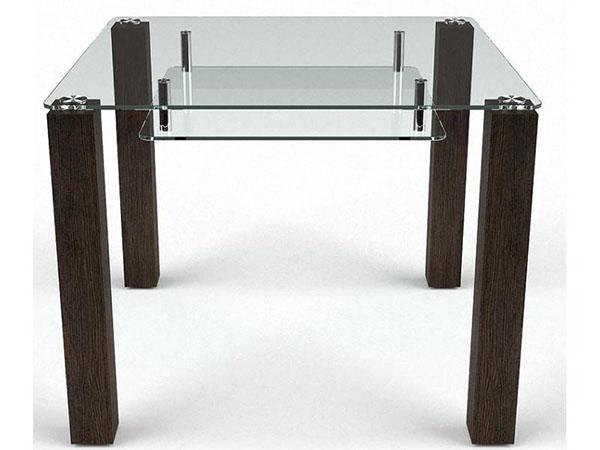 mesa de vidrio con patas de madera