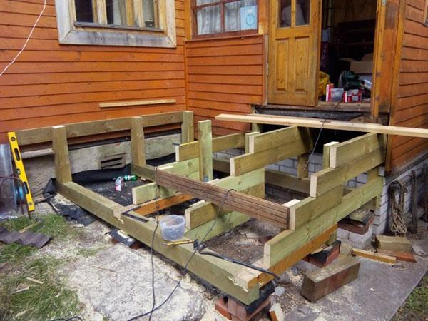 étape de construction d'un porche en bois