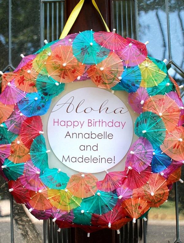 Sommer-Geburtstagsfeier für Mädchen_DIY Papierschirm-Kranz