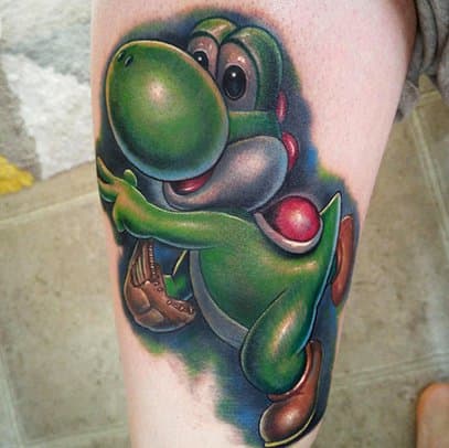 Wir wussten nicht, dass Yoshi ein großer Baseballspieler war, bis wir dieses coole Tattoo von Mike DeVries sahen.