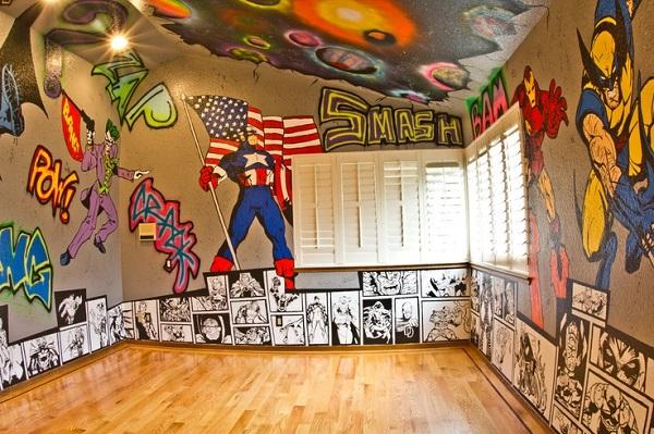 Superhrdina malovaná zeď ložnice