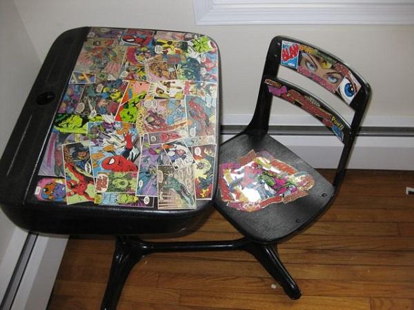 Superhrdinský komiksový dekorovaný stůl Židle