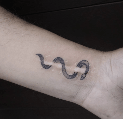 Schlange um Narbentattoo