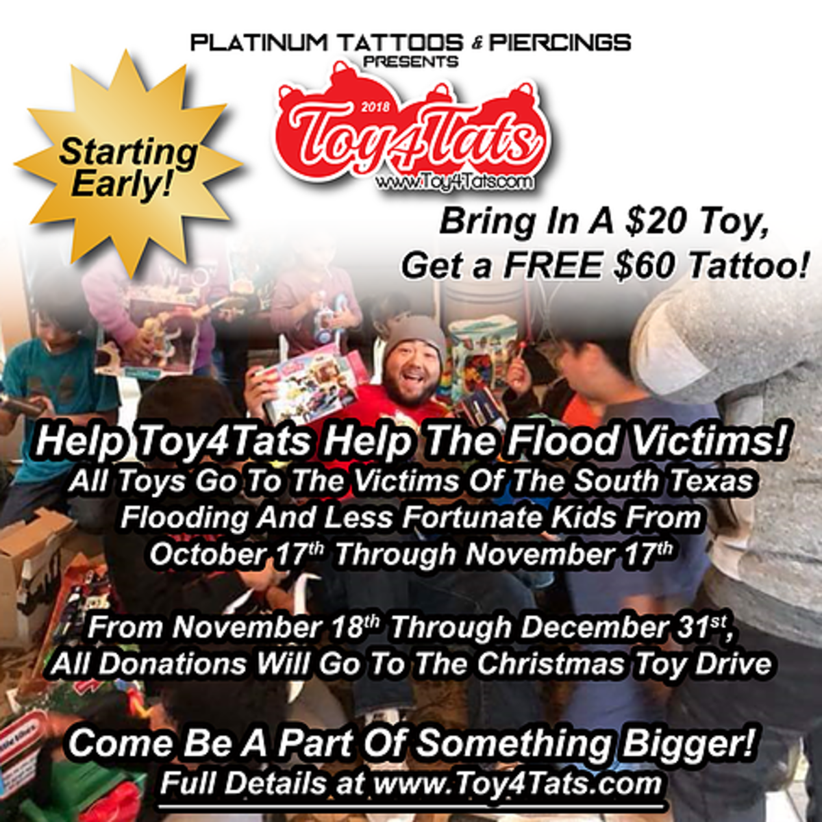 Toys4Tats, Toy4Tats, Toys4Tats San Antonio, Platinum Tattoos & Body Piercing, Platinum Tattoos Toys4Tats, kostenlose Tattoos, Tattoos für einen guten Zweck, Noah Yuchnitz, Noah Yuchnitz Toy4Tats