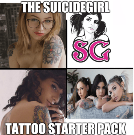 ربما يكون الفرع الأكثر شهرة للنمذجة البديلة ، SuicideGirls وصناعة الوشم يسيران جنبًا إلى جنب. منذ عام 2001 ، قامت النساء الجميلات الموشومات بمنع كل شيء بالنسبة لشركة SG وبعض من فتيات Inked المفضلات لدينا قد بدأن على الموقع.