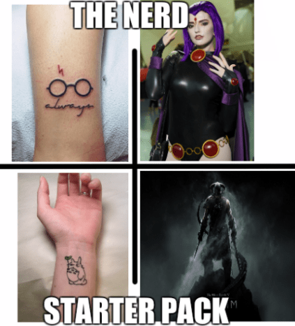 Wir alle kennen ein nerdiges Mädchen, das mit Tattoos ihre Wertschätzung für die Populärkultur zeigt. Egal, ob sie ein Fan von Harry Potter, Studio Ghilbli oder Videospielen ist – sie zeigt immer ihre Besessenheit für ihr Fandom in Tinte. Wenn sie nicht im Tattoo-Shop ist, spielt sie Videospiele, Cosplay und schaut sich Kult-Anime an.