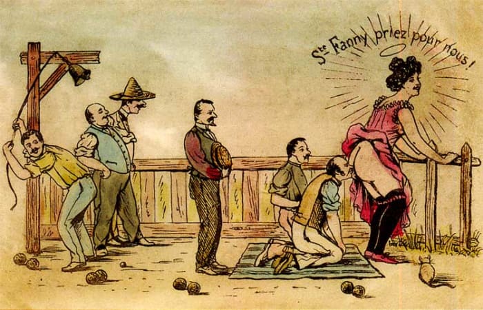 صورة عبر Musee de La Boule كما هو متوقع ، رحب العمدة بفرصة غرس شفتيه على فاني متعرج derriere. أحدث هذا الحدث ضجة كبيرة في عام 1870.