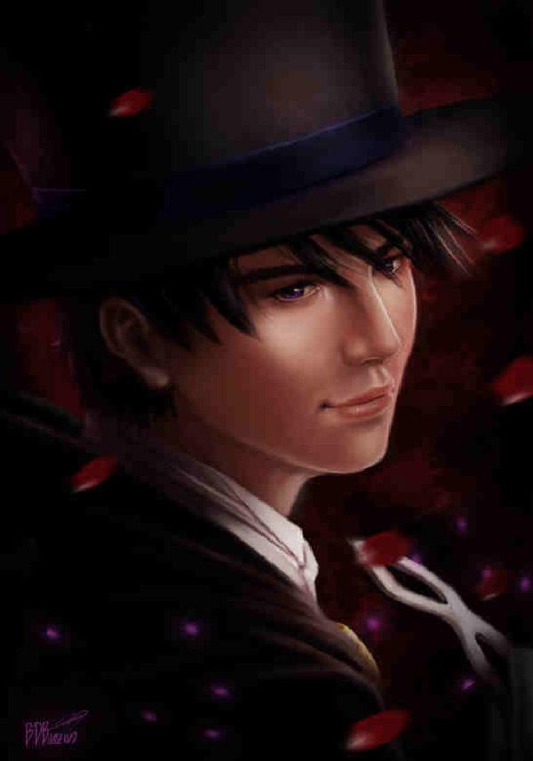 Realistische Zeichnung der Tuxedo Mask von BDBonzon. Die weichen Kanten und Farben, die in der Zeichnung verwendet werden, vermitteln die Atmosphäre, dass Tuxedo Mask sehr pflegend und innen sanft ist.