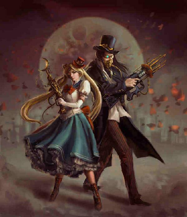 Wenn es um alternatives Universum geht, würde diese sehr kreative Kunst von einem anderen Wanderer die Tasche nehmen. Sailor Moon und Tuxedo Mask werden beide so dargestellt, als würden sie in der Steampunk-Umgebung leben.