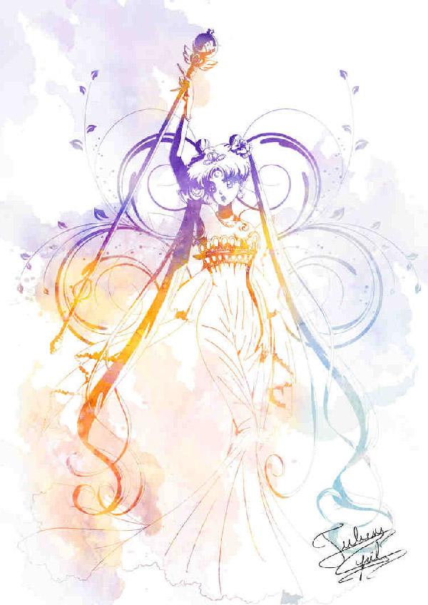 Schlicht und doch bunt. Dieses Sailor Moon-Kunstwerk von Crisis-Cissou kombiniert verschiedene Farben im Verlauf, die dem Charakter Leben verleihen und gleichzeitig die gesamte Zeichnung sauber halten.