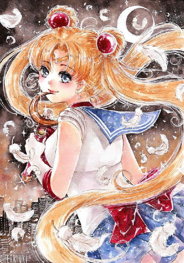 Ein ziemlich süßer und schüchterner Sailor Moon in dieser auffälligen Kunst, die von Cherriuki gezeichnet wurde. Es fängt sowohl den kindlichen Geist von Sailor Moon als auch ihre weibliche Seite ein.