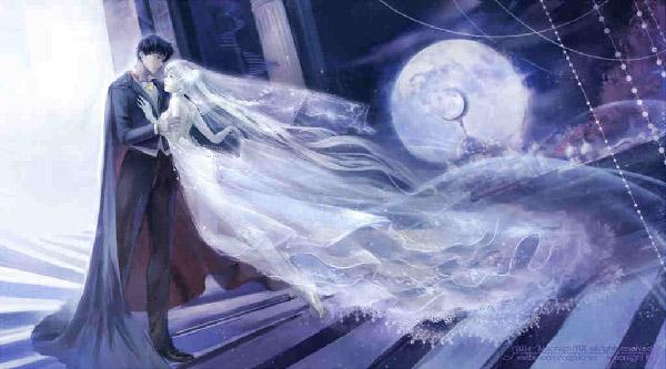 Eine romantische Nacht zwischen Sailor Moon und Tuxedo Maske mit dem Mond als Zeuge. Eine erstaunliche Illustration von moonlightYUE von DeviantArt.