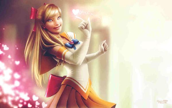 Sailor Venus von lenadrofranci, wo sie ein bisschen wie eine Kombination aus Disney und Anime mit einem Hauch von Niedlichkeit aussieht. Die süßen rosa Herzen, die Sailor Venus folgen, sehen toll aus, da sie uns den Eindruck erwecken, dass sie ein lebenslustiges und süßes Mädchen ist.