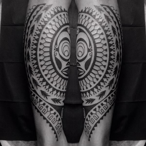 Polynesian Conjoined Calf Tattoo Design