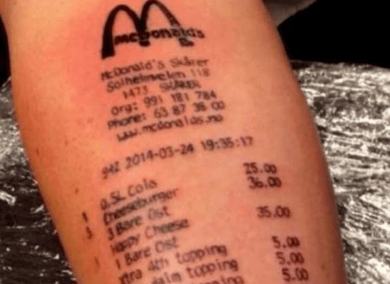 schlechtes tattoo mcdonalds quittung