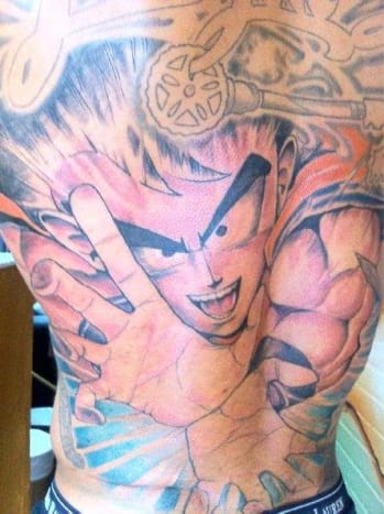 Tetování Devina Thomase Dragon Ball Z. Foto: Instagram. Jak se Brown vzpamatovává z odporu nad svým strašným inkoustem z bramborových lupínků, může se uklidnit tím, že není jediným profesionálním sportovcem se strašným tetováním. V samotné NFL je docela politováníhodný inkoust, včetně masivního tetování Devina Thomase Dragon Ball Z zpět.