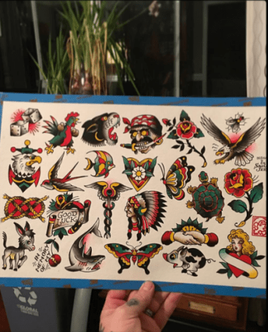 (Flashsheet von Kenny Brown für die INKed Pop-up Tattoo Shop Session vor dem Dinner. Foto: Kenny Brown/Instagram)
