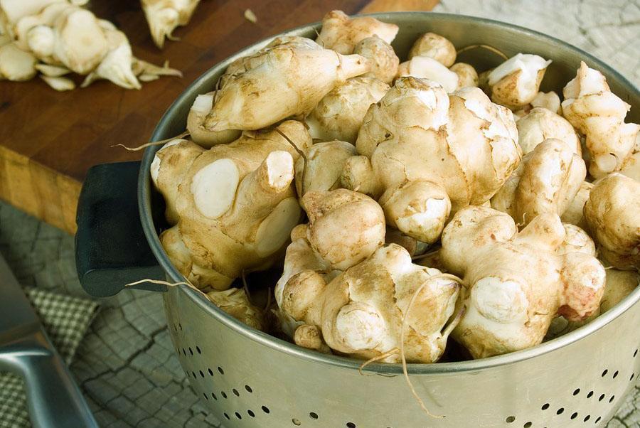 Les fruits du topinambour sont bouillis, frits, cuits au four