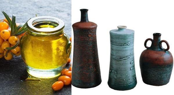 almacenar aceite de espino amarillo en platos de vidrio y cerámica