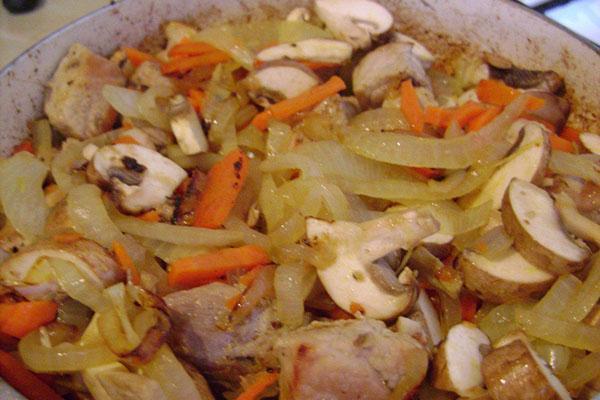 compotée de chou au poulet et champignons