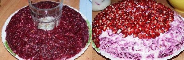 colocar las remolachas con nueces y decorar con granada