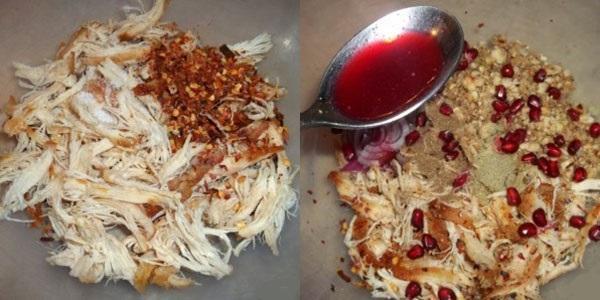 espolvorear el filete de pollo con especias y agregar jugo de granada y granos