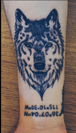 Shelleys fertiges Wolfstattoo.