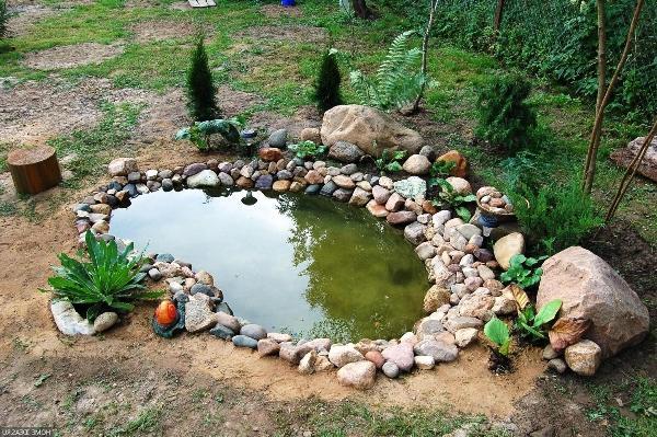 El agua se asienta en el estanque.