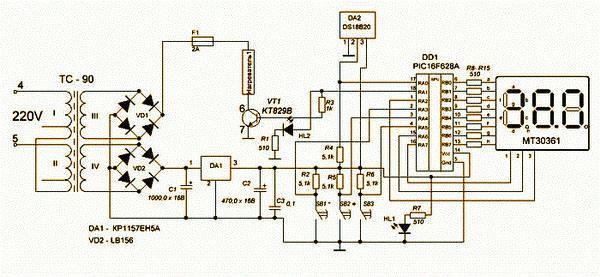 Un circuit réalisé sur un contrôleur PIC - un microcircuit programmable