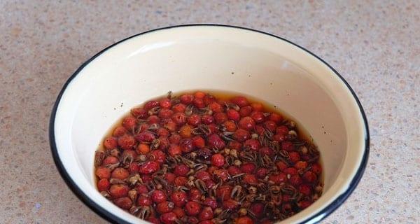 vierte la rosa mosqueta con agua tibia