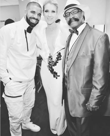 Drake, Céline Dion a Drakeův otec, Dennis Graham. Foto: Instagram.