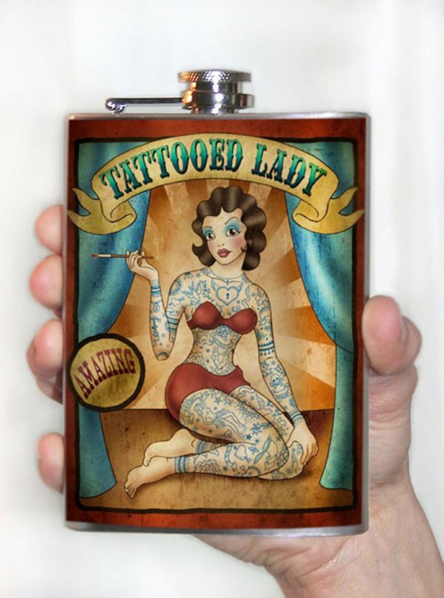 17-Kolben-8oz.-Tattooed-Lady-Edelstahl-von-Trixie-und-Milo